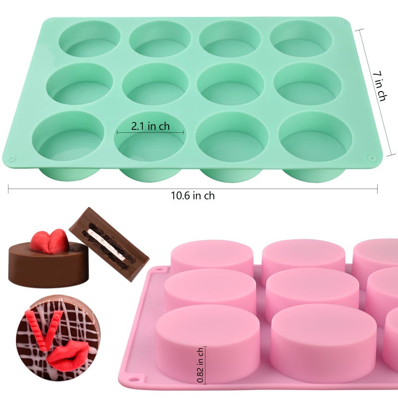 Actvty Round Chocolate Cookie Molds, New Size 12-Cavity Cylinder Chocolate Cover Cookie Silicone Molds for Candy Mini Cakes Jelly Baking（2 Pack） - Image 3